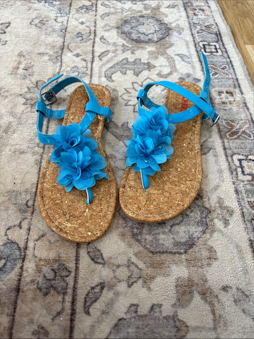 BONGO Turquoise Blue Floral Cork Sandals